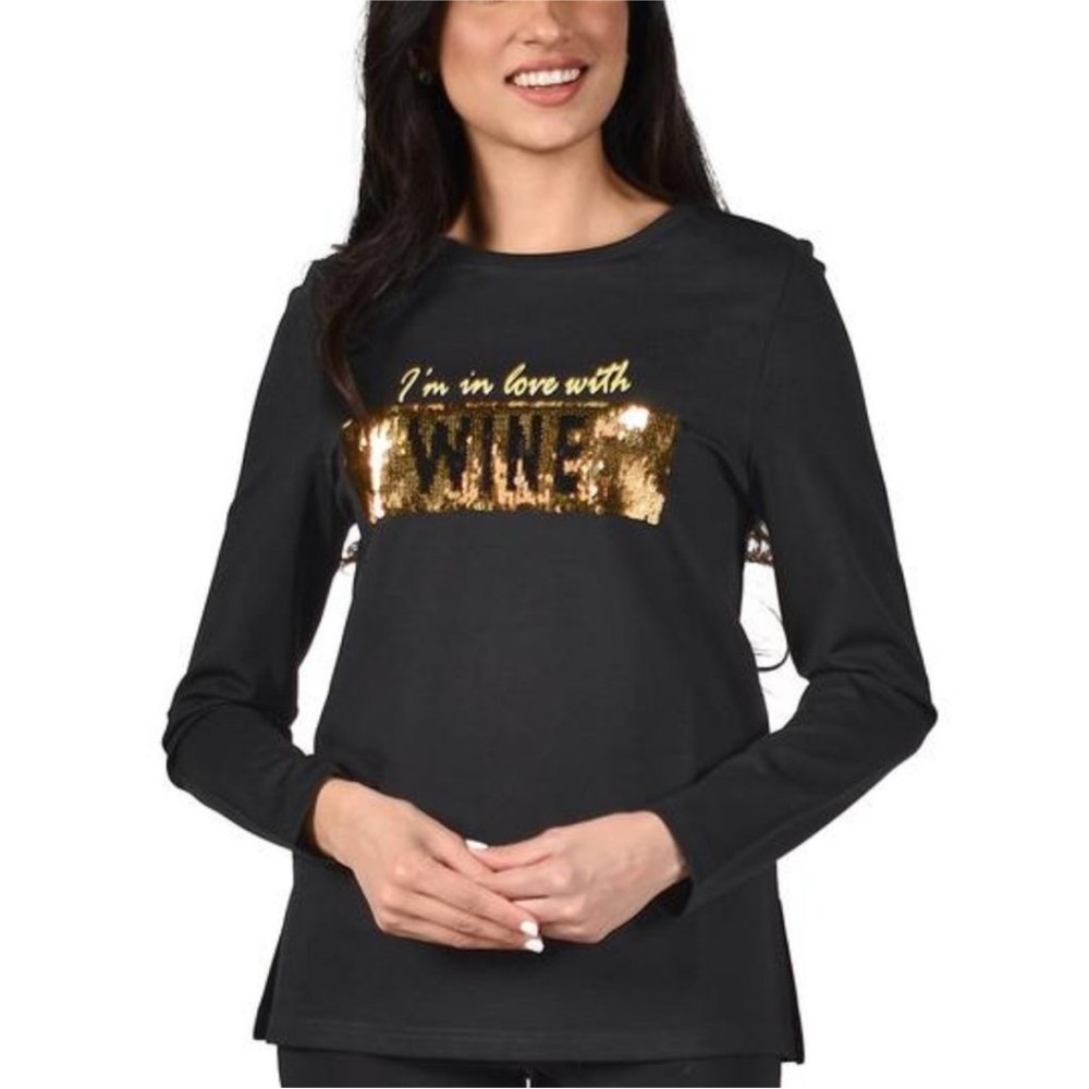 Frank‎ Lyman Design Collection Black and Gold Sequin Women's Top